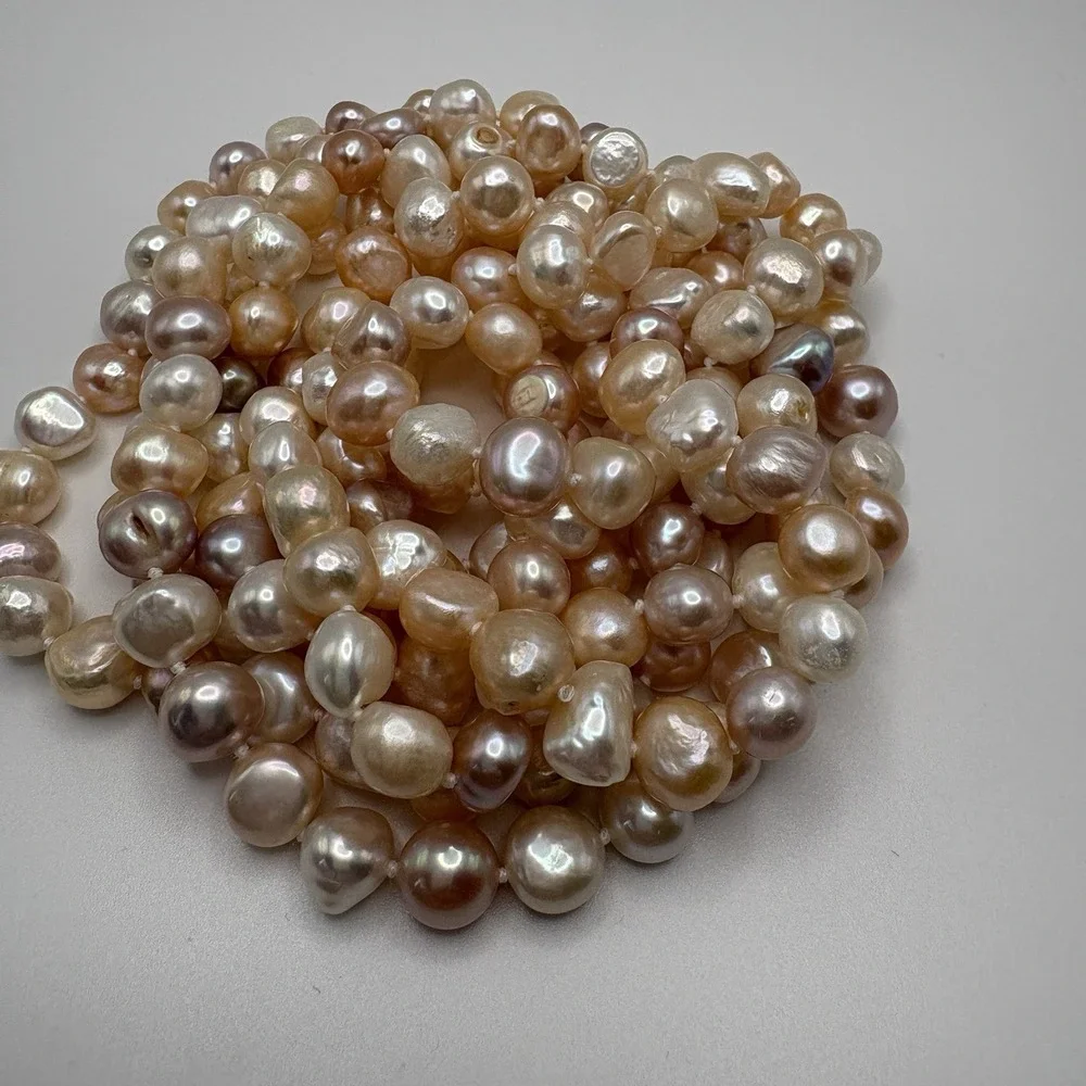 Chunky Freshwater Pearl Necklace Peachy Pinks 62 Inch Opera Endless